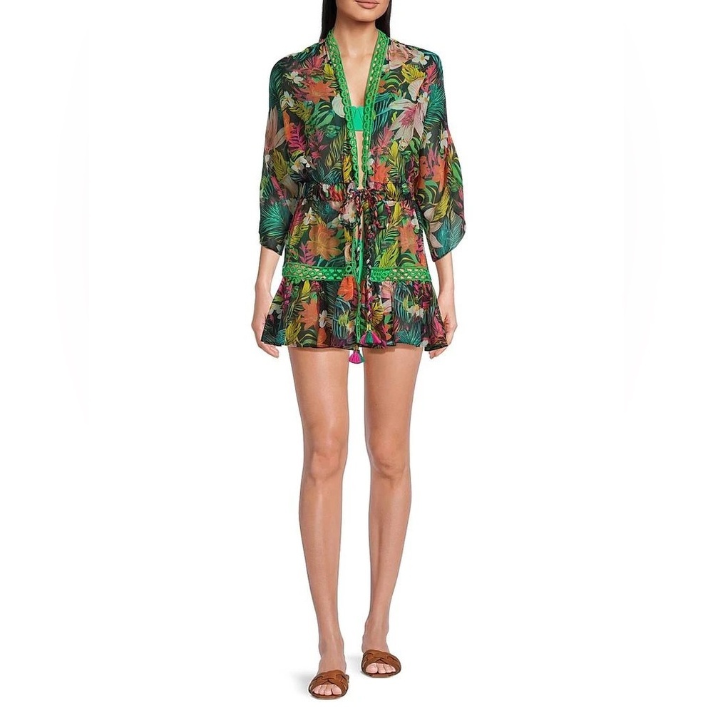 New! Ramy Brook Madge Multicolor Tropical Floral Swim Coverup Minidress 🌻 Large - Picture 7 of 16